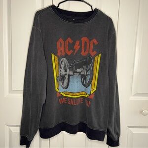AC/DC We Salute You Gray Long Sweatshirt Size Large Long Sleeve Men’s Black Grey